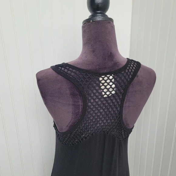 LILY BLEU BEACH Black Stretchy Fishnet Racer Tank Mini Dress Sleveless Sz S - Picture 4 of 11
